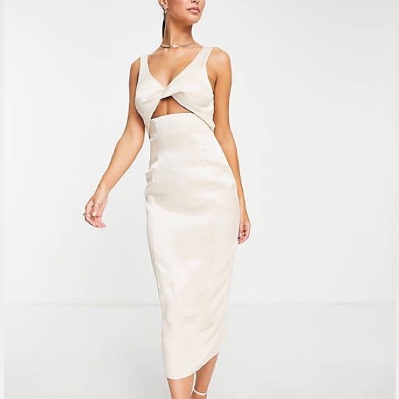 ASOS Dresses & Skirts - NWT ASOS Design Tall Twist Detail Sleeveless Textured Midi Dress In Stone